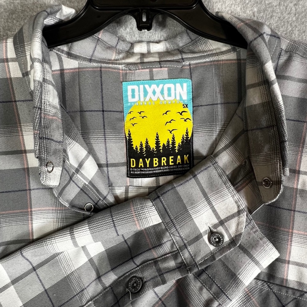 Dixxon Flannel Daybreak 5X‎ D-Tech Shirt Mens Grey White Plaid Long Sleeve Big